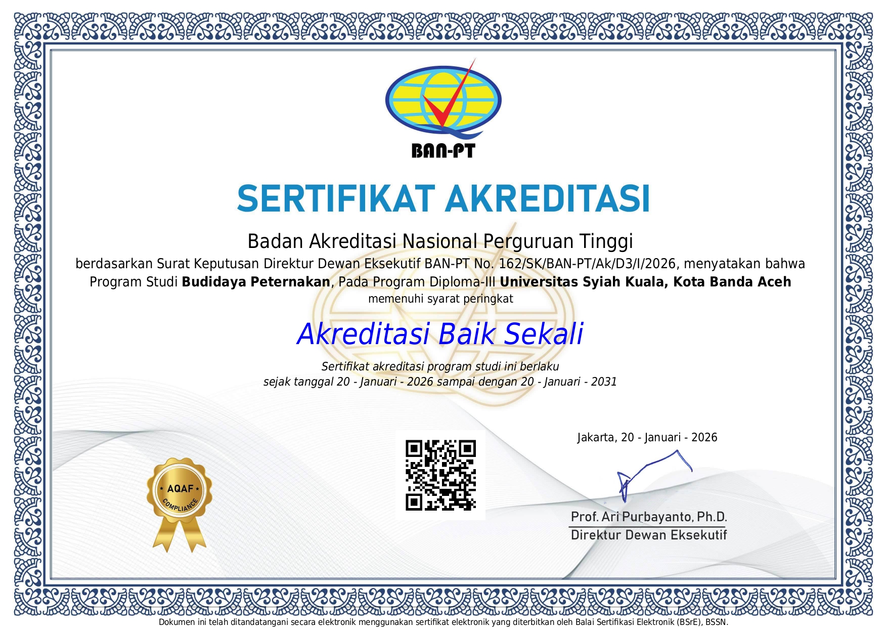 Program Studi Diploma III Budidaya Peternakan Faperta USK Raih Akreditasi “Baik Sekali” dari BAN-PT